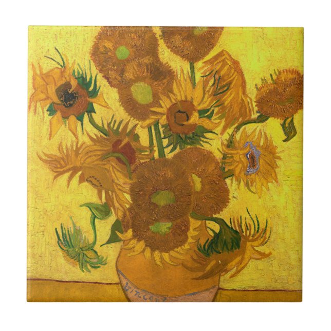 Van Gogh Fifteen Sunflowers In A Vase Fine Art Tile (Front)