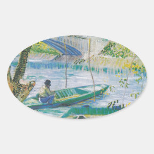 Van Gogh Fishermen and boats in the Pont de Clichy Oval Sticker