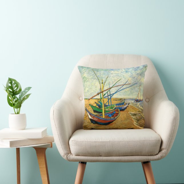 Van Gogh Fishing Boats on Beach at Saintes Maries Cushion (Chair)