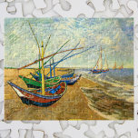 Van Gogh Fishing Boats on Beach at Saintes Maries Jigsaw Puzzle<br><div class="desc">Fishing Boats on the Beach at Saintes Maries by Vincent van Gogh is a vintage fine art post impressionism maritime painting. A nautical seascape ocean scene with several fishing sailboats on a beach in France overlooking the sea with more boats sailing. About the artist: Vincent Willem van Gogh (1853 -1890)...</div>