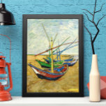 Van Gogh Fishing Boats on Beach at Saintes Maries Poster<br><div class="desc">Fishing Boats on the Beach at Saintes Maries by Vincent van Gogh is a vintage fine art post impressionism maritime painting. A nautical seascape ocean scene with several fishing sailboats on a beach in France overlooking the sea with more boats sailing. About the artist: Vincent Willem van Gogh (1853 -1890)...</div>