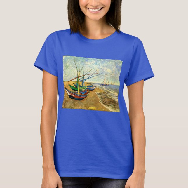 Van Gogh Fishing Boats on Beach at Saintes Maries T-Shirt (Front)