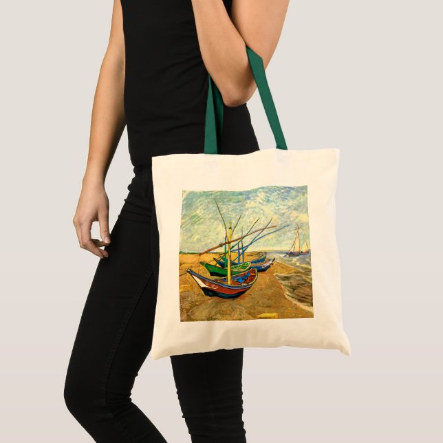 Van Gogh Fishing Boats on Beach at Saintes Maries Tote Bag (Front (Product))
