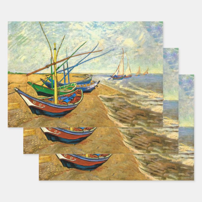 Van Gogh Fishing Boats on Beach at Saintes Maries Wrapping Paper Sheet (Set)