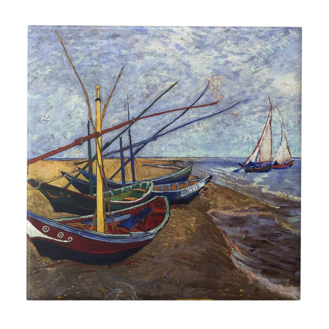 Van Gogh Fishing Boats on Beach Tile (Front)