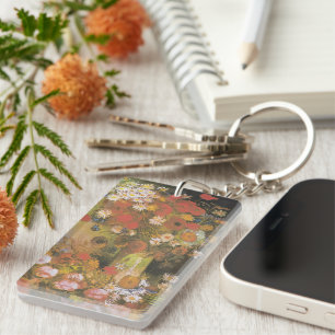 Van Gogh Floral Still Life Red Poppies & Roses Key Ring