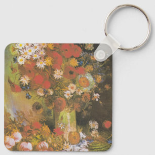 Van Gogh Floral Still Life Red Poppies & Roses Key Ring