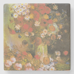 Van Gogh Floral Still Life Red Poppies & Roses Stone Coaster