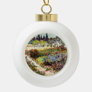 Van Gogh Flowering Garden At Arles Floral Fine Art Ceramic Ball Christmas Ornament
