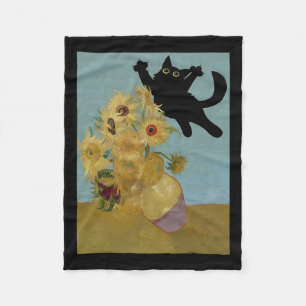 Van Gogh Flowers Cat Sunflowers Fleece Blanket