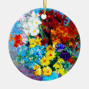 Van Gogh Flowers in a Blue Vase Ceramic Tree Decoration