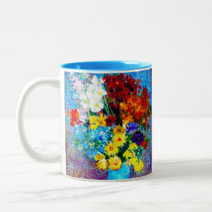 Van Gogh Flowers in a Blue Vase Two-Tone Coffee Mug