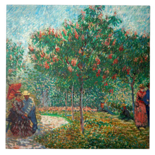 Van Gogh Garden in Montmartre with lovers Tile