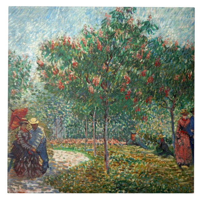 Van Gogh Garden in Montmartre with lovers Tile (Front)