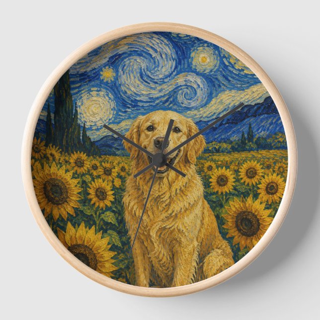Van Gogh Golden Retriever dog  Clock (Front)