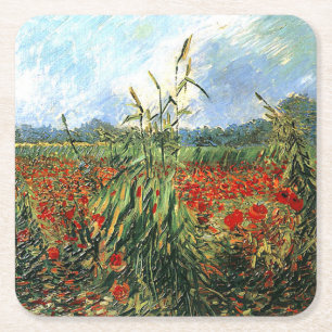 Van Gogh - Green Ears of Wheat Square Paper Coaster