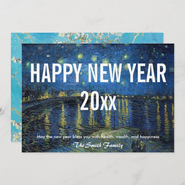 Van Gogh - Happy New Year with Starry Night /Rhone Holiday Card (Front/Back)