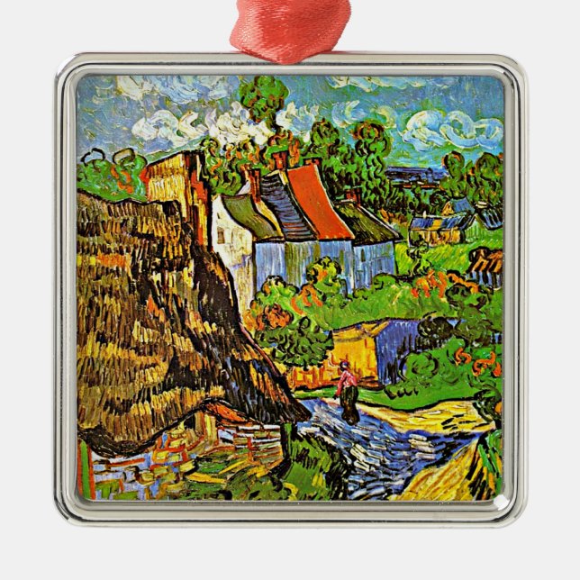 Van Gogh - Houses in Auvers, famous painting, Metal Tree Decoration (Front)