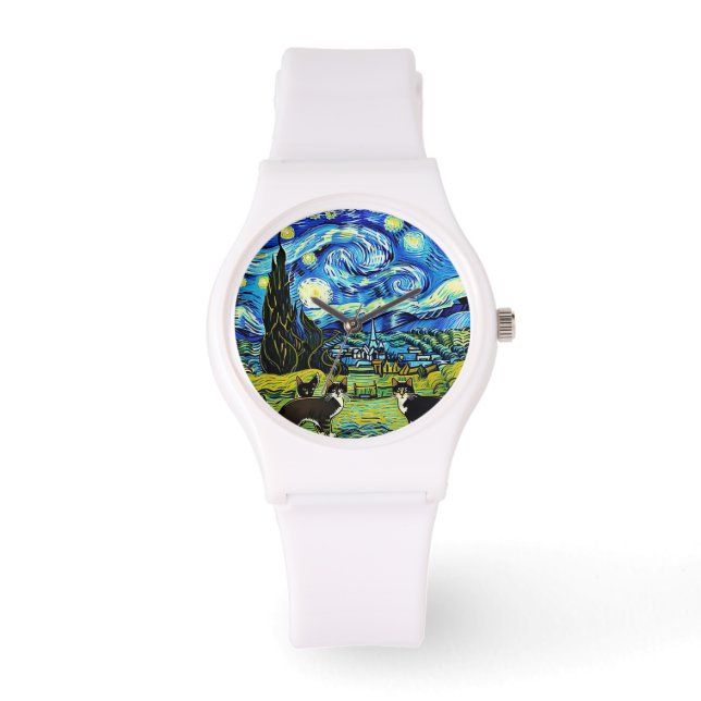 van Gogh inspired starry night cats Watch (Front)