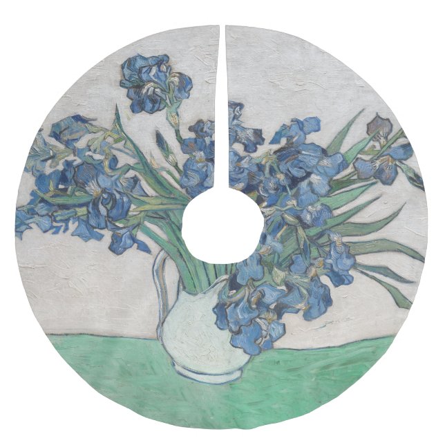 Van Gogh Iris Vase Painting Impressionism Brushed Polyester Tree Skirt (Front)