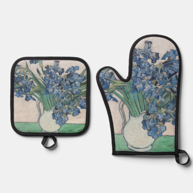 Van Gogh Iris Vase Painting Impressionism Oven Mitt & Pot Holder Set (Front)
