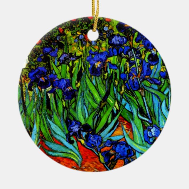 Van Gogh - Irises, famous painting, Ceramic Tree Decoration (Front)