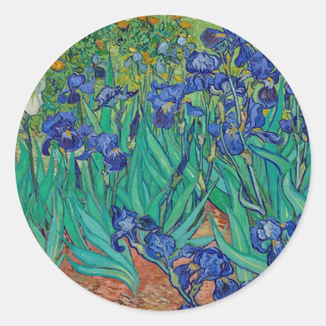 Van Gogh Irises Floral Painting Classic Round Sticker (Front)