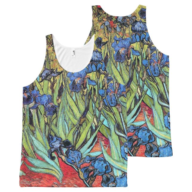 Van Gogh Irises Flowers Floral Impressionism All-Over Print Singlet (Front and Back)