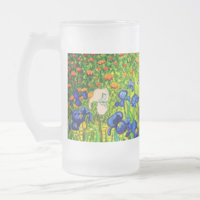 Van Gogh Irises Frosted Glass Beer Mug (Left)