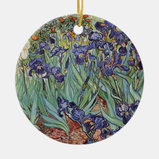 Van Gogh Irises Impressionist Flowers Ceramic Tree Decoration (Front)