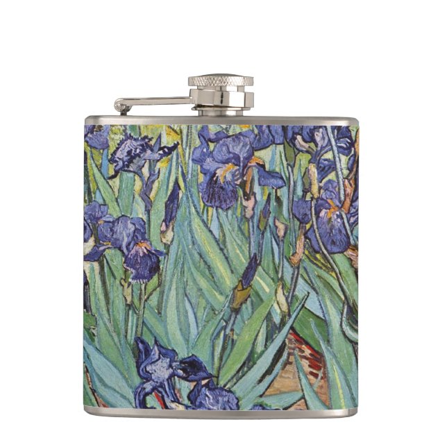 Van Gogh Irises Impressionist Painting Hip Flask (Front)