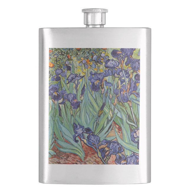 Van Gogh Irises Impressionist Painting Hip Flask (Front)