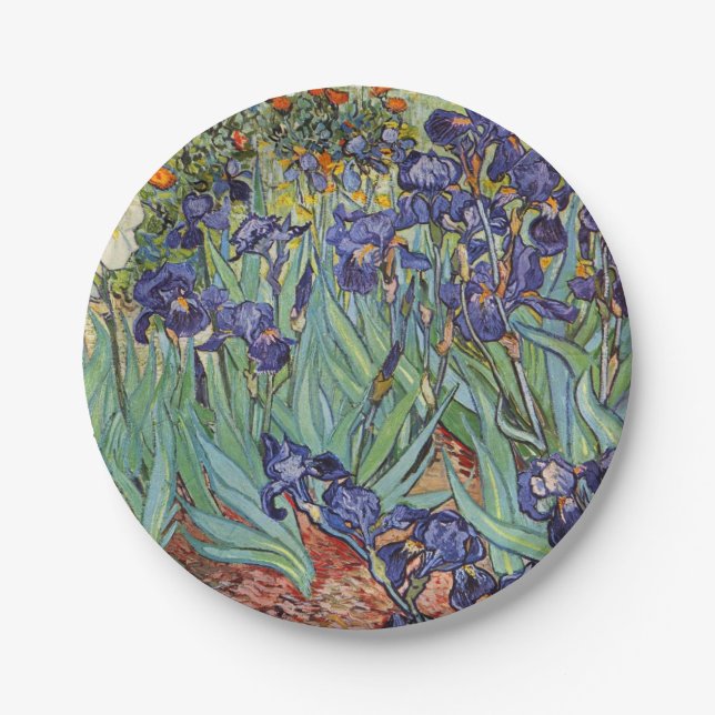 Van Gogh Irises Impressionist Painting Paper Plate (Front)