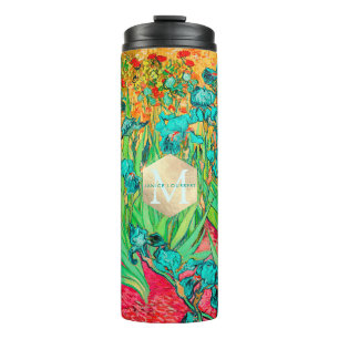 Van Gogh Irises, St. Remy, Teal Thermal Tumbler