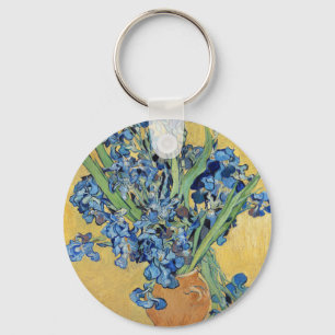 Van Gogh Irises Vase Blue Flower Bouquet Gold Art Key Ring