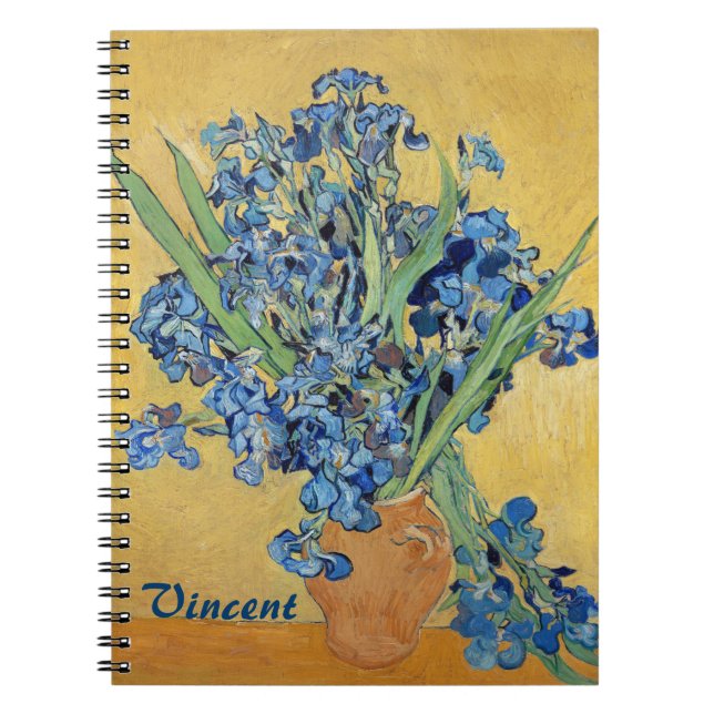 Van Gogh Irises Vase Blue Flowers Bouquet Fine Art Notebook (Front)