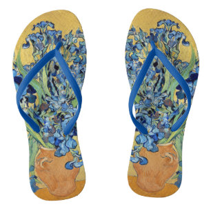 Van Gogh Irises Vase Yellow Background Flowers Art Jandals