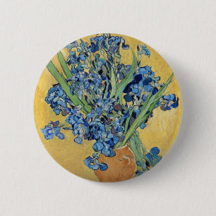 Van Gogh Irises Vase Yellow Contrast Flowers Art 6 Cm Round Badge