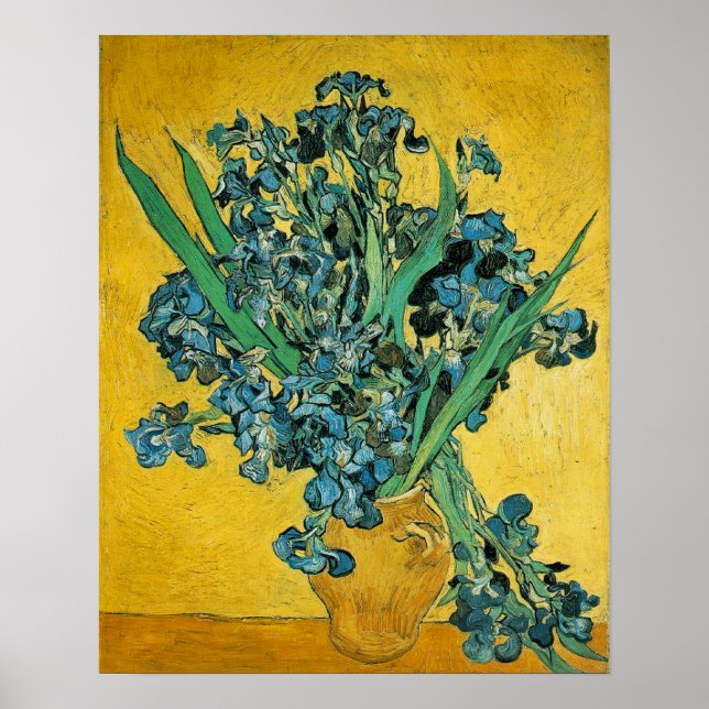 Van Gogh Irises Vase Yellow Floral Painting Poster (Front)