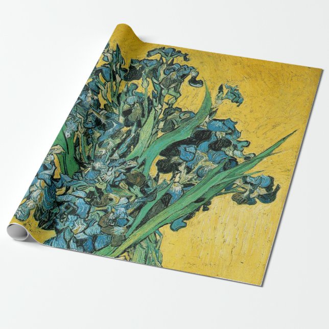 Van Gogh Irises Vase Yellow Floral Painting Wrapping Paper (Unrolled)