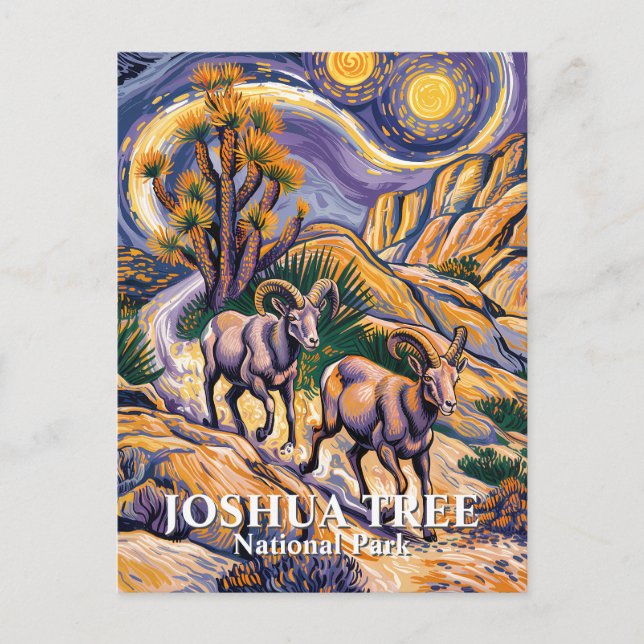 Van Gogh Joshua Tree Wildlife Sheep & Custom Text Postcard (Front)