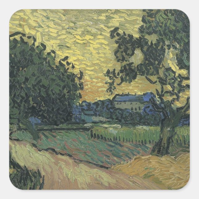Van Gogh Landscape at Twilight Square Sticker (Front)