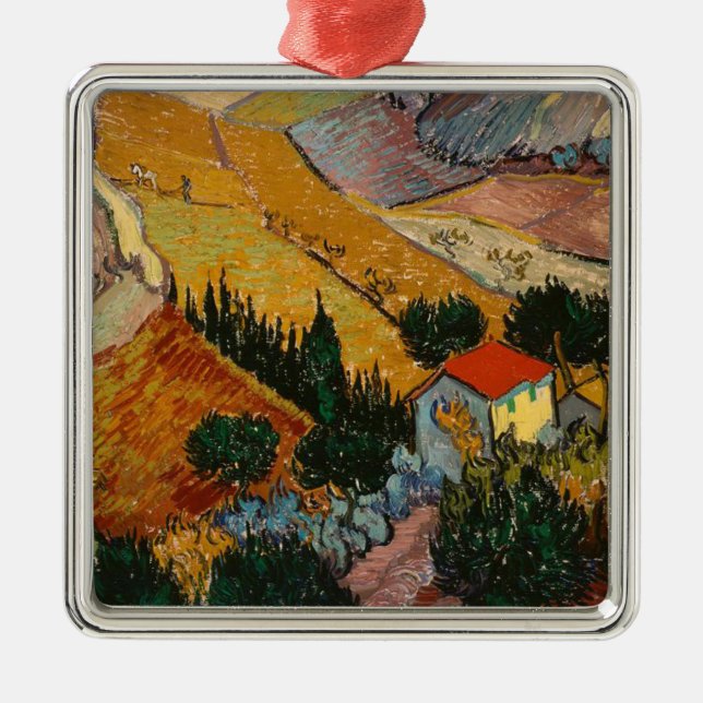 Van Gogh Landscape with House and Ploughman Metal Tree Decoration (Front)