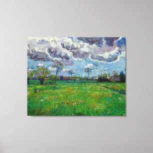 Van Gogh Meadow with Flowers Under a Stormy Sky Canvas Print