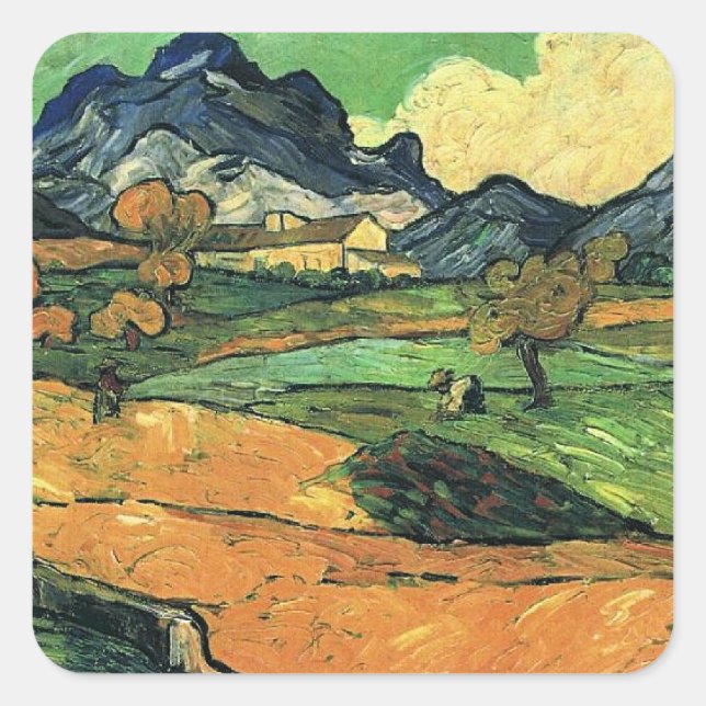 Van Gogh - Mount Gaussier, famous painting, Square Sticker (Front)