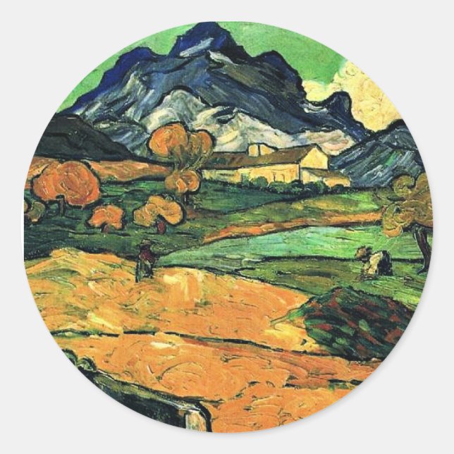Van Gogh - Mount Gaussier with Mas de Saint-Paul Classic Round Sticker (Front)
