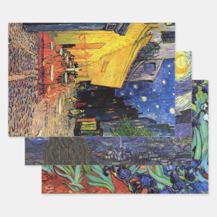 Van Gogh Night Cafe, Starry Night and Irises Wrapping Paper Sheet