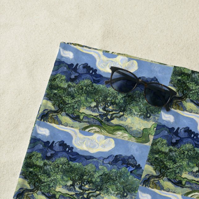 Van Gogh Olive Trees - Blue Mountain Art Beach Towel (In Situ)