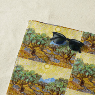 Van Gogh Olive Trees - Golden Sun & Sky Art Beach Towel
