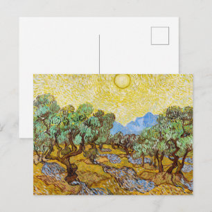 Van Gogh Olive Trees - Golden Sun & Sky Art Postcard